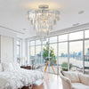 Modern Luxury Crystal Chandeliers,5-Tier Round Large Semi Flush Mount Chandeliers