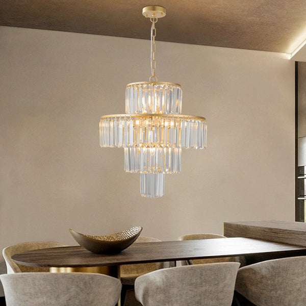 Modern Elegant Gold Semi-Flush Mount 4-Tier Crystal Round Chandeliers