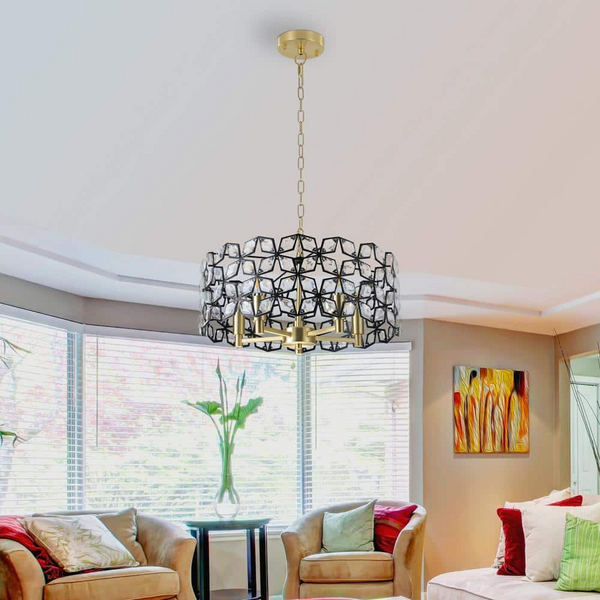 Modern 5-Light Black Crystal Round Chandeliers