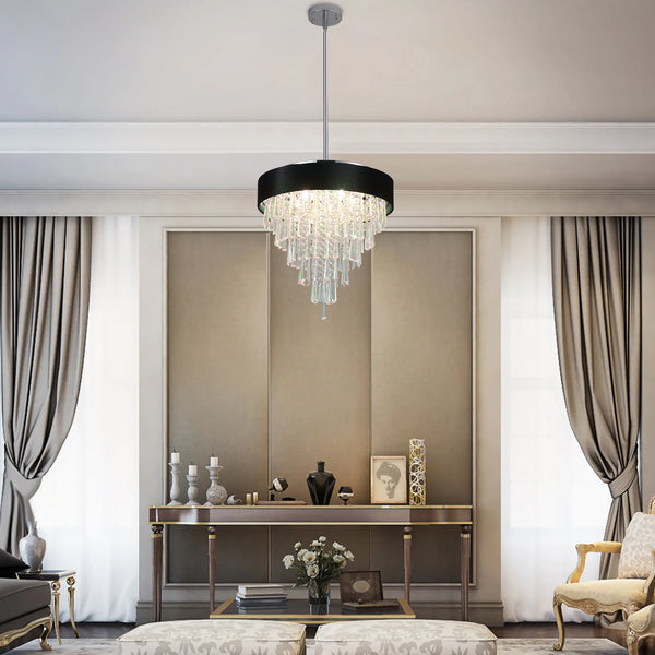 Modern Black Crystal Round Chandeliers