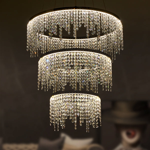 Elegant Modern Triple Raindrop Oval K9 Crystal Adjustable Chandeliers