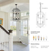 8-Light Lantern Tiered Wrought Iron Finish Farmhouse Pendant Light