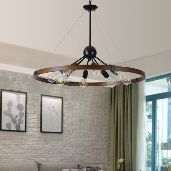 Modern Round Farmhouse Black Wagon Wheel Vintage Pendant Lights