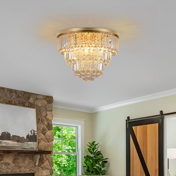 Modern K9 Crystal Flush Mount Chandelier 3-Tier Round Crystal Chandeliers