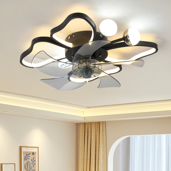 Low-Profile Flush Mount Black Butterfly Ceiling Fan with Lights Modern Dimmable Light APP & Remote Control