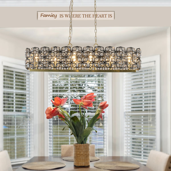 Modern 6-Light Black Classic Crystal Rectangular Chandeliers