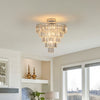 Modern Luxury Crystal Chandeliers,5-Tier Round Large Semi Flush Mount Chandeliers