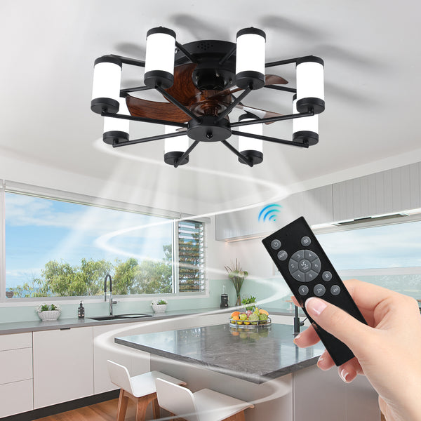 Modern Black Indoor LED Low Profile 22” Ceiling Fan with Light Farmhouse Flush Mount Remote