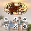 20" Low Profile Cage Black Wood Grain Industrial Metal Enclosed Ceiling Fan with Light Kit and Remote