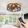 Retro Small Caged 20”Ceiling Fan with Light Flush Mount Remote Control Low-Profile