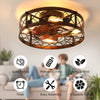 Retro Small Caged 20” Ceiling Fan with Light Flush Mount Remote Control Low-Profile