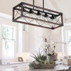 Modern Farmhouse Linear Rectangular Box Rustic Wood Grain Pendant Lights