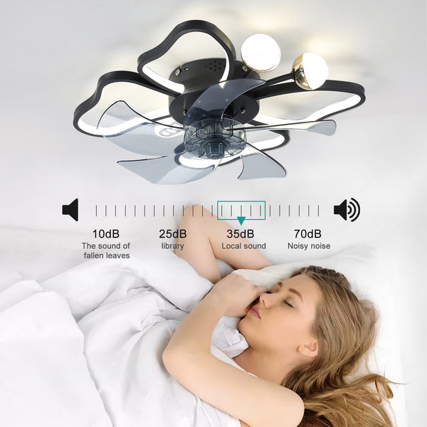 Low-Profile Flush Mount Black Butterfly Ceiling Fan with Lights Modern Dimmable Light APP & Remote Control