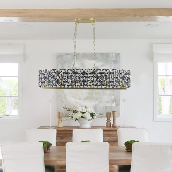 Modern 6-Light Black Classic Crystal Rectangular Chandeliers