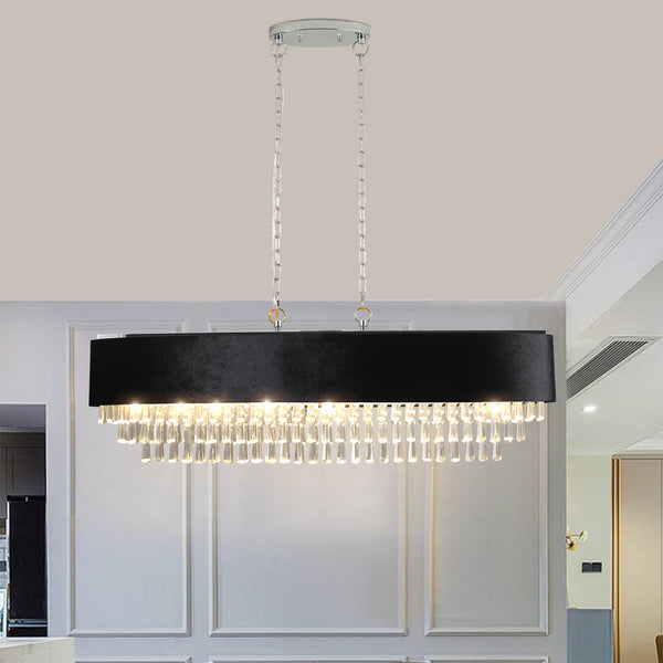 Modern K9 Crystal Matte Black Oval Hanging Chandeliers