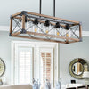 Modern Farmhouse Linear Rectangular Box Rustic Wood Grain Pendant Lights