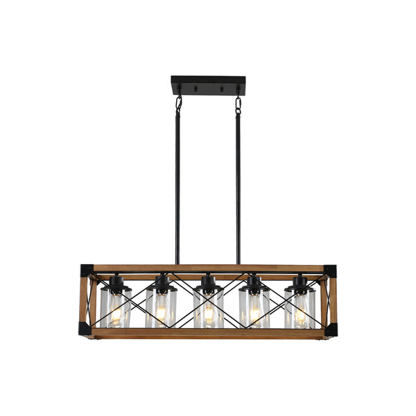 Modern Farmhouse Linear Rectangular Box Rustic Wood Grain Pendant Lights