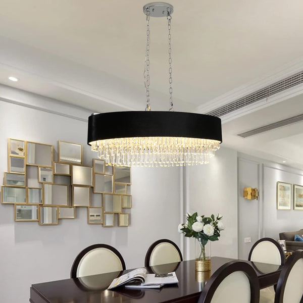 Modern K9 Crystal Matte Black Oval Hanging Chandeliers