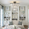 Modern Luxury Crystal Chandeliers,5-Tier Round Large Semi Flush Mount Chandeliers