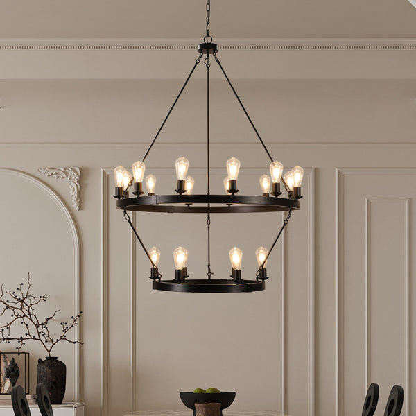 Black Farmhouse Wagon Wheel Rustic Vintage Pendant Lights