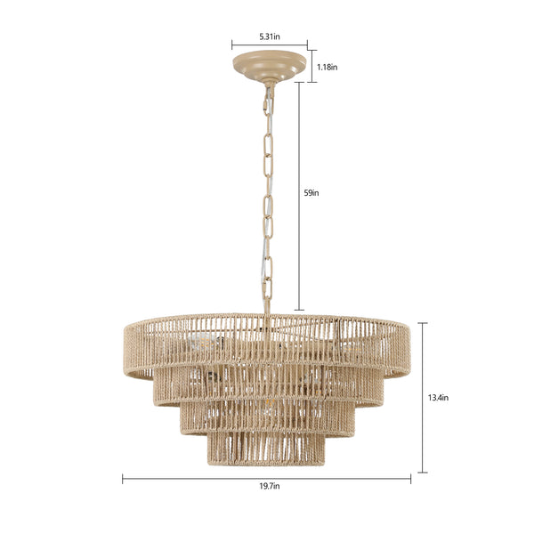 Hand-Woven Rattan Round Transitional Minimalist Boho Large Chandeliers