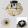 Bohemian Farmhouse Wood Beaded Flush Mount Rustic Ceiling Fan with Light