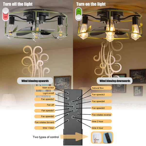 Rustic Farmhouse Bamboo Design Caged Ceiling Fans with Lights and Remote Control