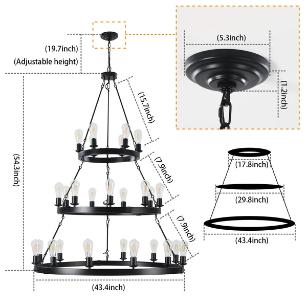 Black Farmhouse Wagon Wheel Rustic Vintage Pendant Lights