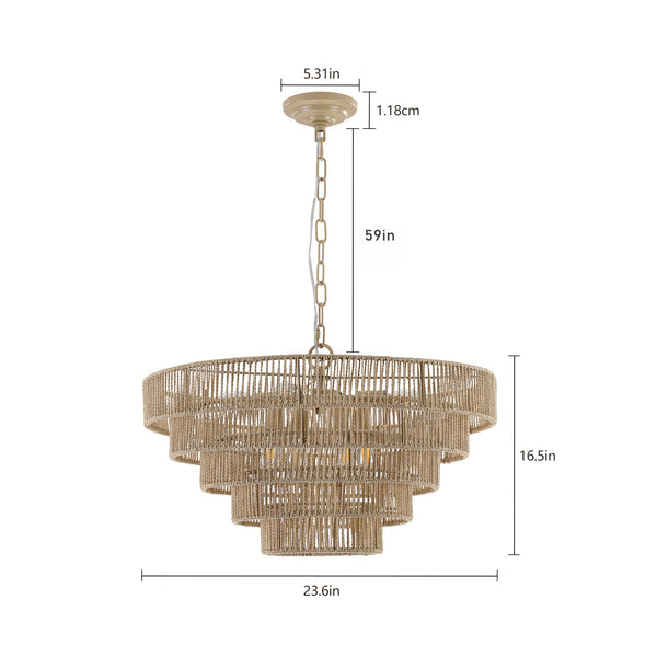 Hand-Woven Rattan Round Transitional Minimalist Boho Large Chandeliers