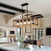 Modern Farmhouse Linear Rectangular Box Rustic Wood Grain Pendant Lights