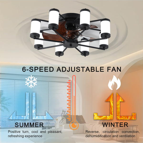 Modern Black Indoor LED Low Profile 22” Ceiling Fan with Light Farmhouse Flush Mount Remote