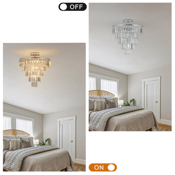 Modern Luxury Crystal Chandeliers,5-Tier Round Large Semi Flush Mount Chandeliers