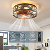 Retro Small Caged 20” Ceiling Fan with Light Flush Mount Remote Control Low-Profile