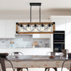 Modern Farmhouse Linear Rectangular Box Rustic Wood Grain Pendant Lights