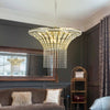 Modern Crystal Wide Waterfall Frosted Gold Chandeliers