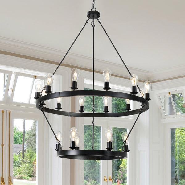 Black Farmhouse Wagon Wheel Rustic Vintage Pendant Lights