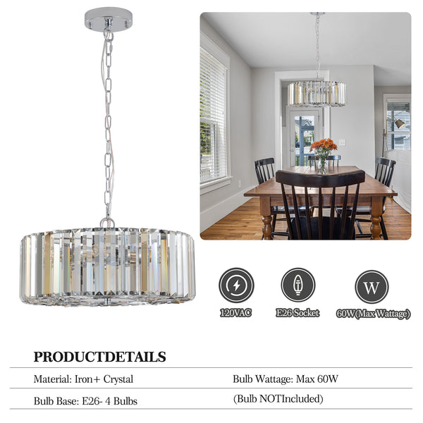 Elegant 4-Light Luxury Round Crystal Chandelier