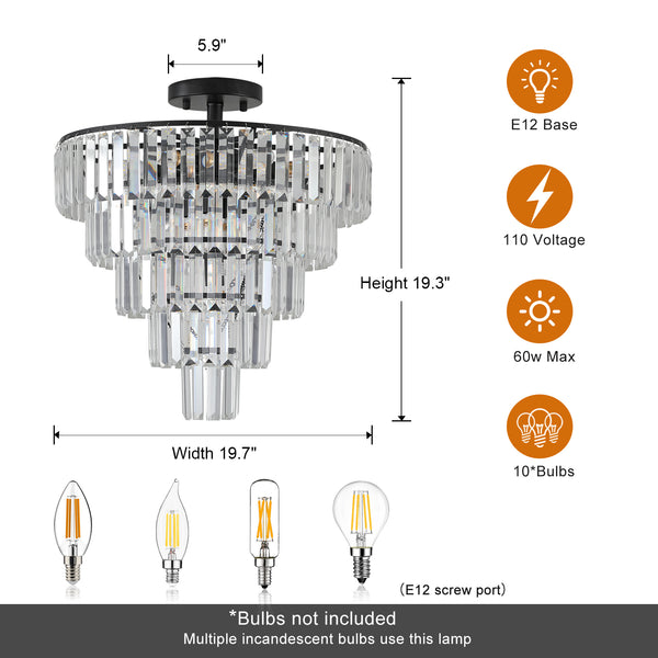 Modern Luxury Crystal Chandeliers,5-Tier Round Large Semi Flush Mount Chandeliers