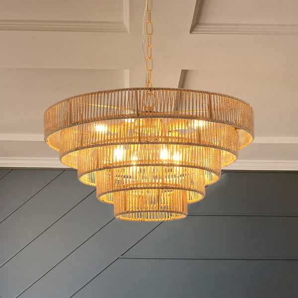 Hand-Woven Rattan Round Transitional Minimalist Boho Large Chandeliers