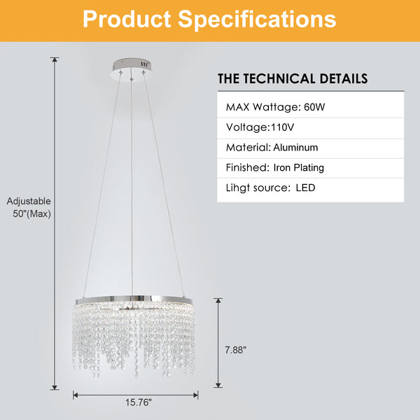 Elegant Modern Raindrop Oval K9 Crystal Adjustable Light Chandeliers