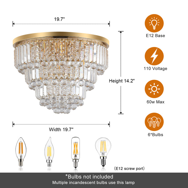 Modern K9 Crystal Flush Mount Chandelier 3-Tier Round Crystal Chandeliers