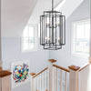 8-Light Lantern Tiered Wrought Iron Finish Farmhouse Pendant Light