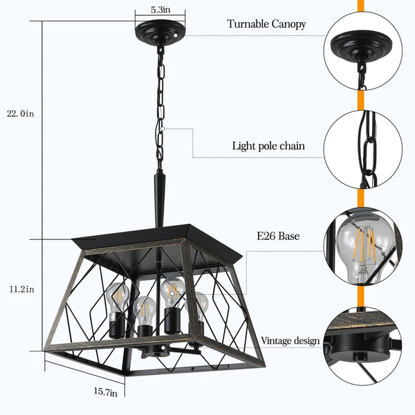 Farmhouse Rustic Antique Geometric Industrial Hanging Light Fixture