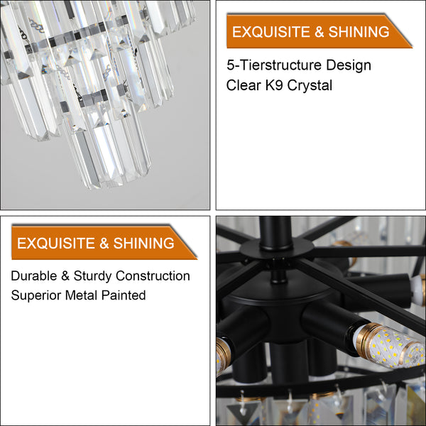 Modern Luxury Crystal Chandeliers,5-Tier Round Large Semi Flush Mount Chandeliers