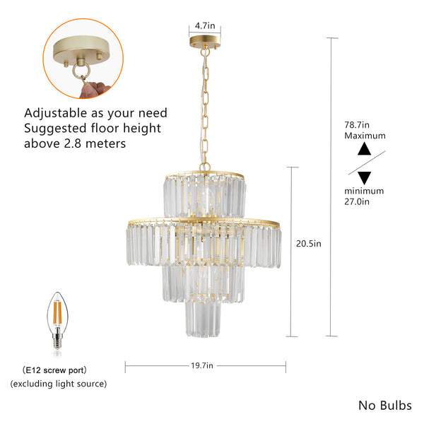 Modern Elegant Gold Semi-Flush Mount 4-Tier Crystal Round Chandeliers