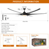 Modern Minimalist 100" Large Matte Black Ceiling Fan with Lights and Remote Control