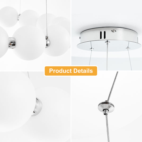 Modern Dimmable Integrated LED Round Pendant Lights with Bubble Acrylic Globe Shades