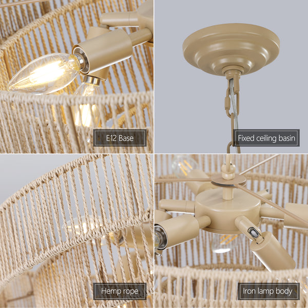 Hand-Woven Rattan Round Transitional Minimalist Boho Large Chandeliers