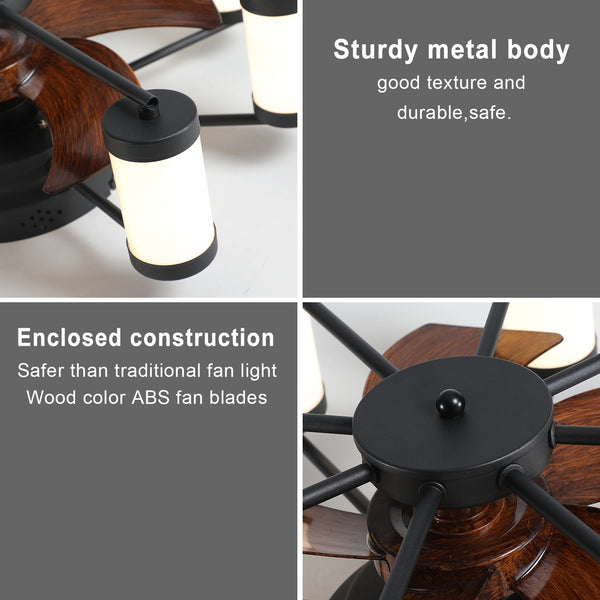 Modern Black Indoor LED Low Profile 22” Ceiling Fan with Light Farmhouse Flush Mount Remote