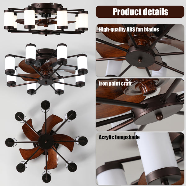 Modern Black Indoor LED Low Profile 22” Ceiling Fan with Light Farmhouse Flush Mount Remote